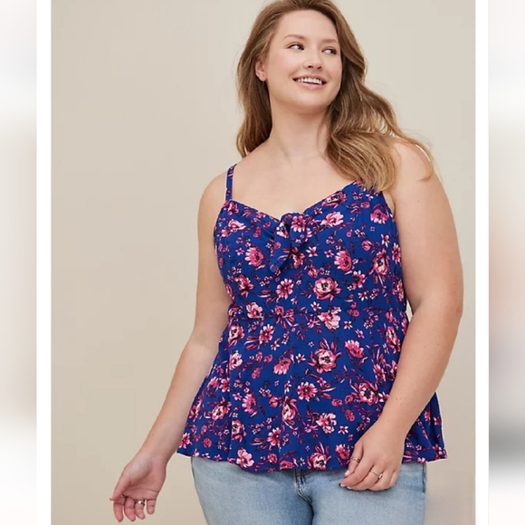 Torrid Blue Pink Floral Peplum Eyelet Cami size 1x Tank Top Spring Summer - Picture 1 of 9
